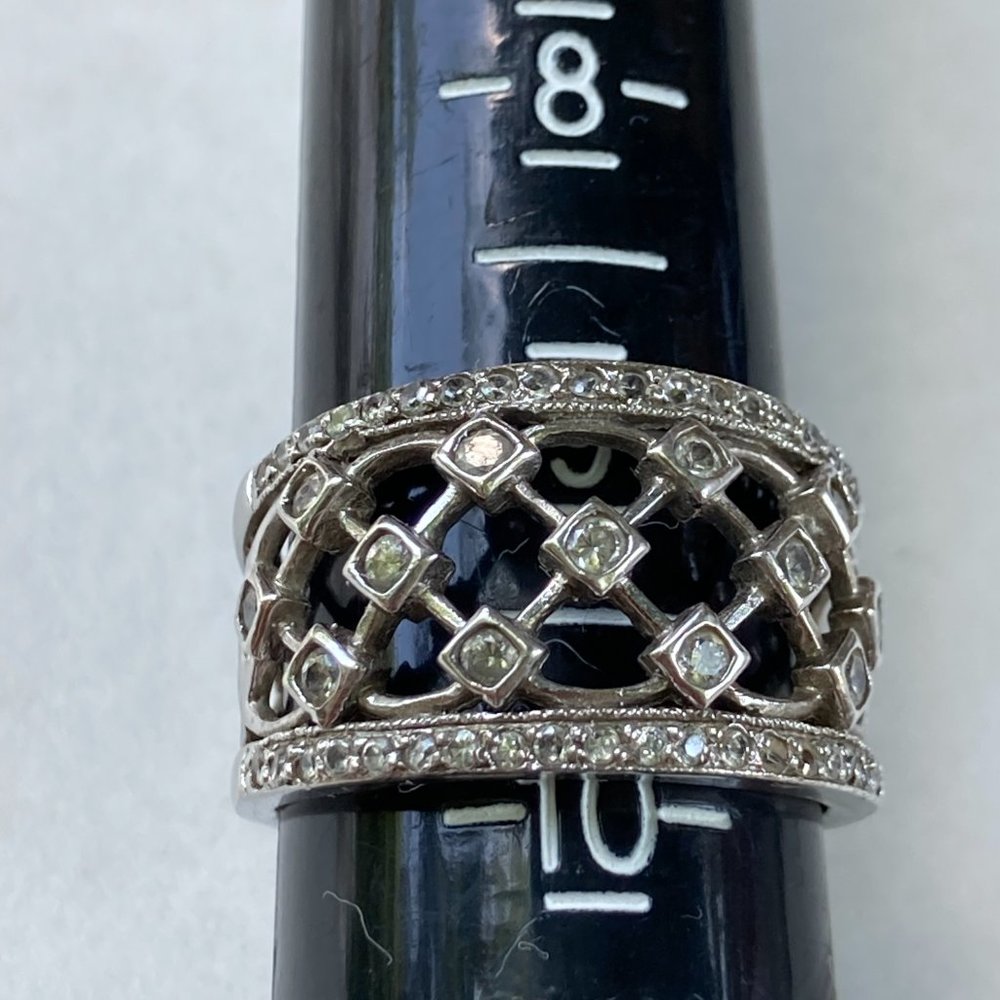 Sterling Silver Open Weave Statement Ring With Sm… - image 1